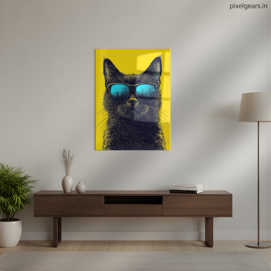 Cool Cat in Shades Metal Poster | Aesthetic Pop Art Wall Decor & Painting