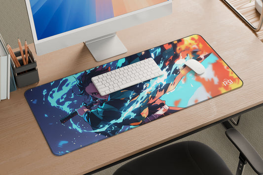 Tanjiro Kamado Red Blue Flame - XXL and XXXXL Mouse Pad - PixelGears