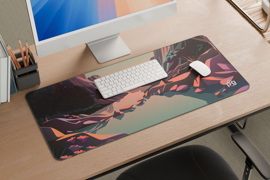 Lake Mountains Illustration - XXL and XXXXL Mouse Pad - PixelGears