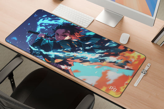 Tanjiro Kamado Red Blue Flame - XXL and XXXXL Mouse Pad - PixelGears