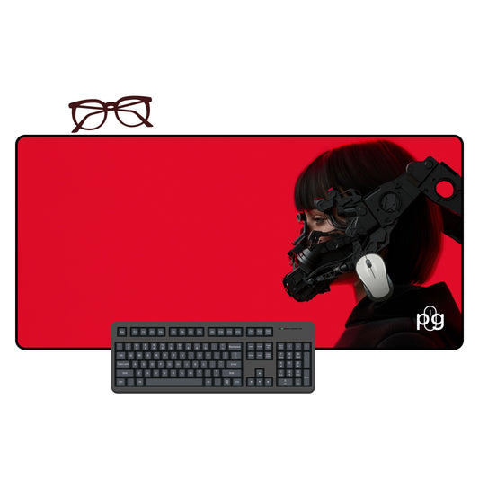 Cyberpunk Girl Futuristic Red Background - XXL and XXXXL Mouse Pad - PixelGears