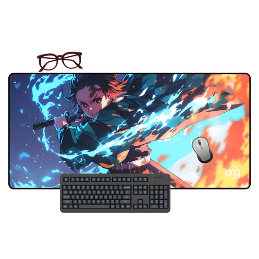 Tanjiro Kamado Red Blue Flame - XXL and XXXXL Mouse Pad - PixelGears