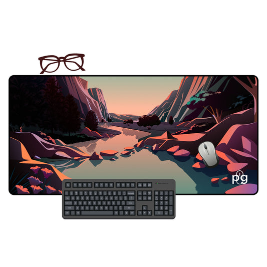 Lake Mountains Illustration - XXL and XXXXL Mouse Pad - PixelGears