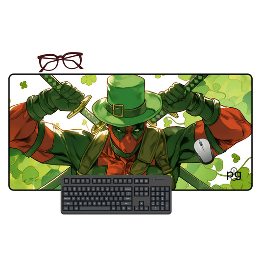Deadpool Leprechaun Green Clovers St. Patricks Day - XXL and XXXXL Mouse Pad - PixelGears