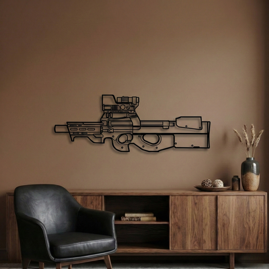 P90 Silhouette BGMI Metal Gun Silhouette Wall Art - PixelGears