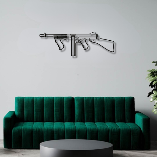 Tommy Gun Silhouette BGMI Metal Gun Silhouette Wall Art - PixelGears