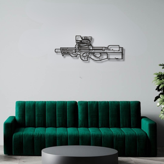 P90 Silhouette BGMI Metal Gun Silhouette Wall Art - PixelGears