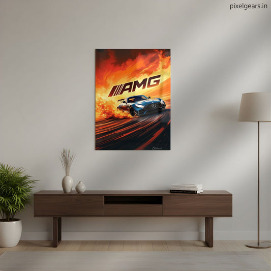 Mercedes-AMG GT: Born of Fire Metal Poster | Aesthetic Pop Art Wall Decor & Painting