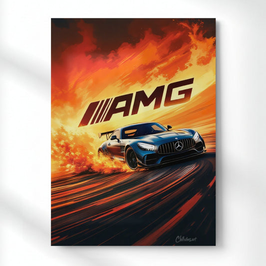 Mercedes-AMG GT: Born of Fire Metal Poster | Aesthetic Pop Art Wall Decor & Painting