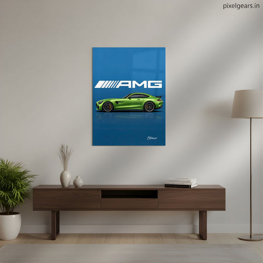 AMG GT R: The Green Beast Metal Poster | Aesthetic Pop Art Wall Decor & Painting