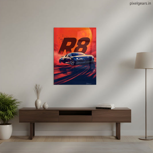 Audi R8: Sunset Speed Metal Poster | Aesthetic Pop Art Wall Decor & Painting