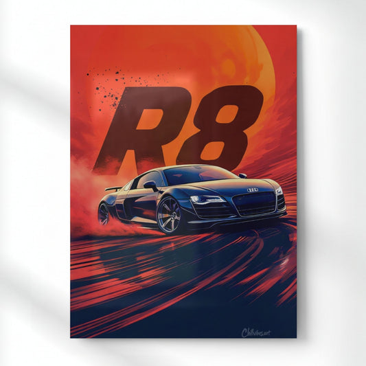 Audi R8: Sunset Speed Metal Poster | Aesthetic Pop Art Wall Decor & Painting