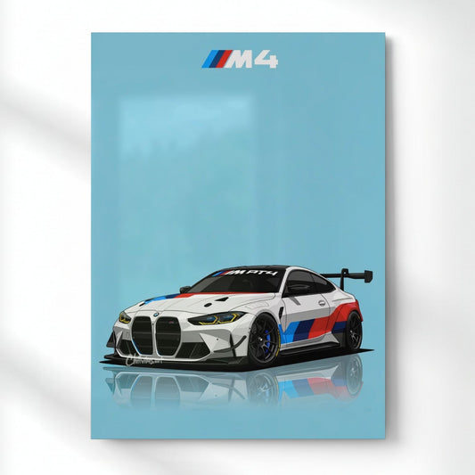 BMW M4: The Heritage Livery Metal Poster | Aesthetic Pop Art Wall Decor & Painting