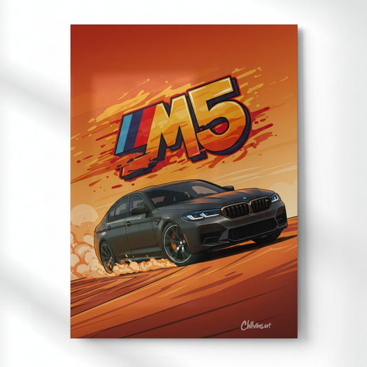 BMW M5 Drifting Art Metal Poster | Aesthetic Pop Art Wall Decor & Painting