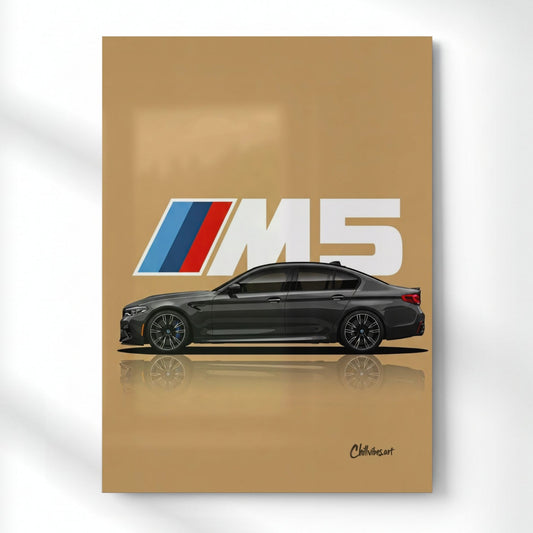 BMW M5: Executive Class Vector Metal Poster | Aesthetic Pop Art Wall Decor & Painting