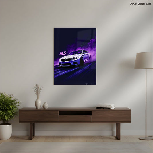 BMW M5: The Purple Velocity Metal Poster | Aesthetic Pop Art Wall Decor & Painting