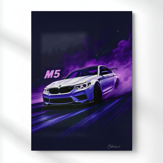 BMW M5: The Purple Velocity Metal Poster | Aesthetic Pop Art Wall Decor & Painting