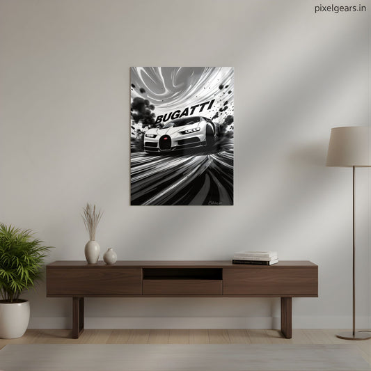 Bugatti: Monochrome Velocity Metal Poster | Aesthetic Pop Art Wall Decor & Painting