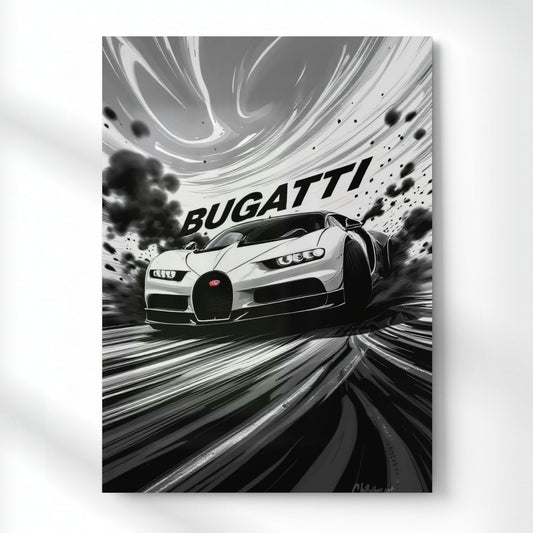 Bugatti: Monochrome Velocity Metal Poster | Aesthetic Pop Art Wall Decor & Painting
