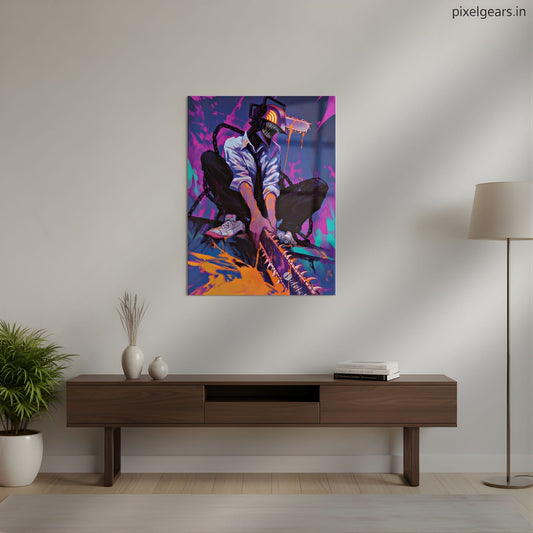 Chainsaw Man Neon Style Metal Poster | Aesthetic Pop Art Wall Decor & Painting