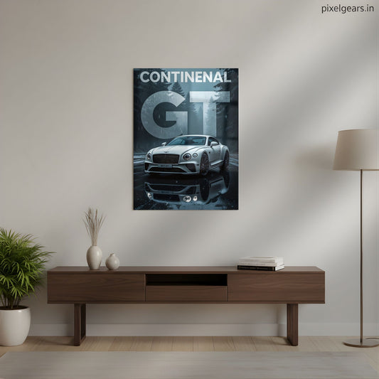 Continental GT: The Misty Grand Tourer Metal Poster | Aesthetic Pop Art Wall Decor & Painting
