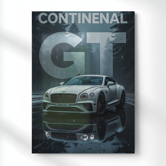 Continental GT: The Misty Grand Tourer Metal Poster | Aesthetic Pop Art Wall Decor & Painting