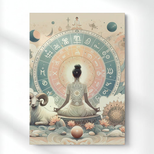 Cosmic Zodiac Meditation Metal Poster | Aesthetic Pop Art Wall Decor & Painting