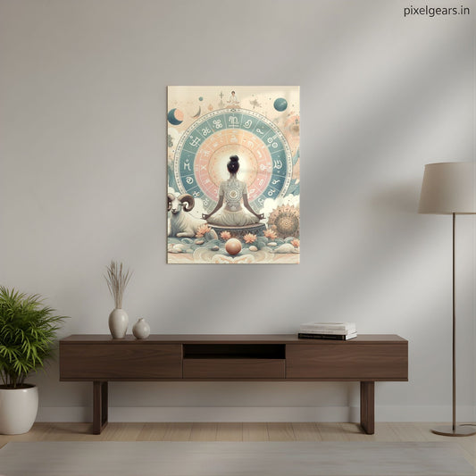 Cosmic Zodiac Meditation Metal Poster | Aesthetic Pop Art Wall Decor & Painting