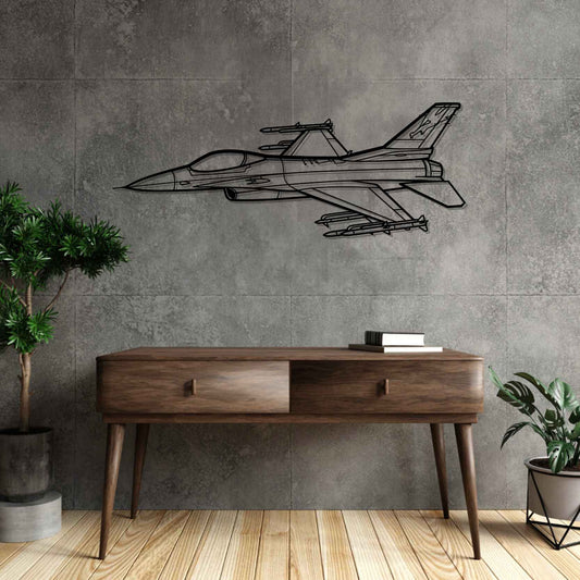 F-16C Fighting Falcon Angle Silhouette  Metal Gun Silhouette Wall Art