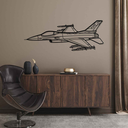 F-16C Fighting Falcon Angle Silhouette  Metal Gun Silhouette Wall Art