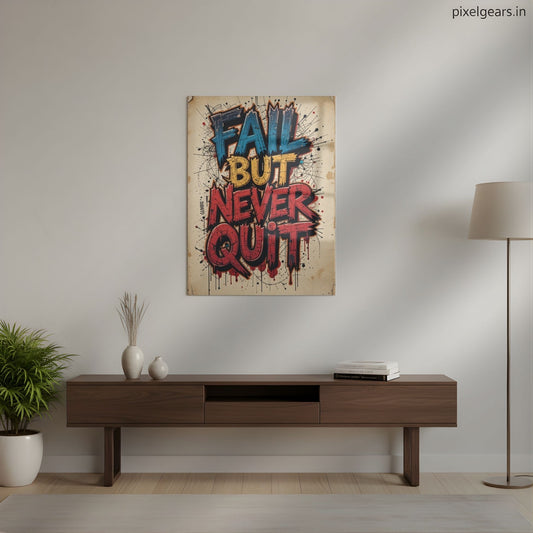 Fail But Never Quit Metal Poster | Aesthetic Pop Art Wall Decor & Painting