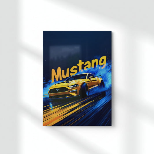 Ford Mustang Drift Art Metal Poster | Aesthetic Pop Art Wall Decor & Painting