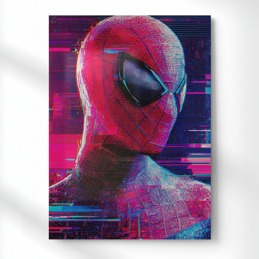 Glitched Red Spiderman Metal Poster | Aesthetic Pop Art Wall Decor & Painting