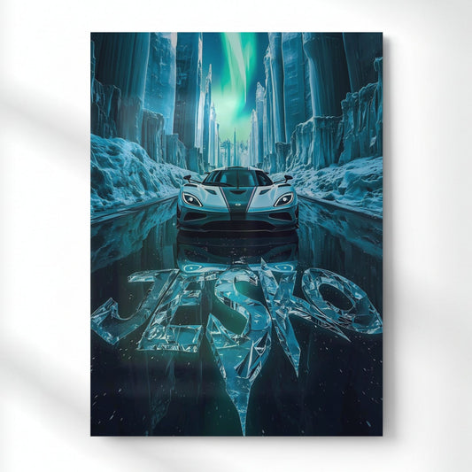 Hypercar's Frozen Throne: Jesko Metal Poster | Aesthetic Pop Art Wall Decor & Painting