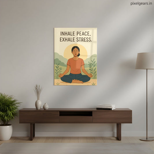 Inhale Peace, Exhale Stress Metal Poster | Aesthetic Pop Art Wall Decor & Painting