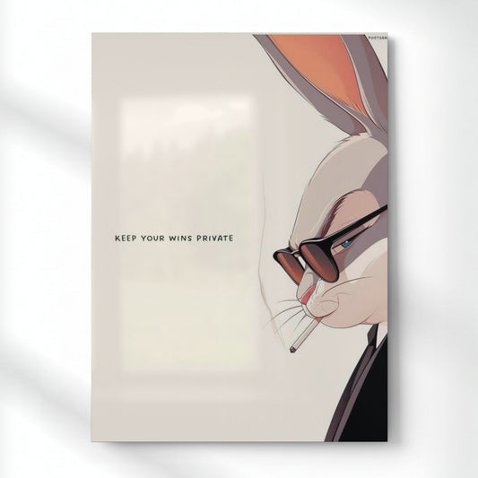 Keep Your Wins Private – Bunny Mafia Quote Metal Poster | Aesthetic Pop Art Wall Decor & Painting