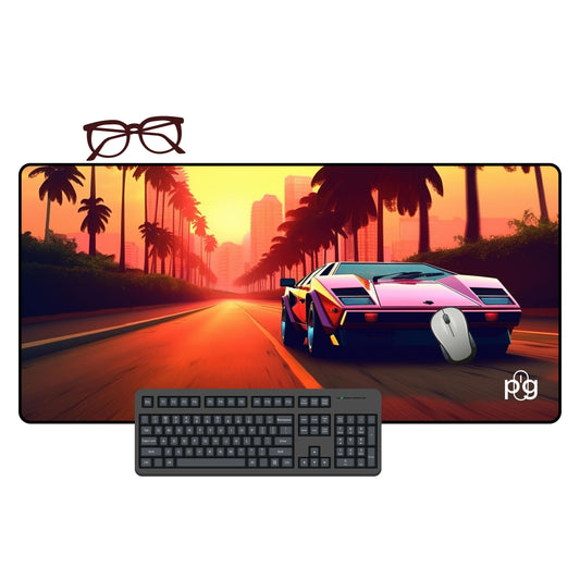 Lamborghini Sports Car Street Sunset - XXL and XXXXL Mouse Pad - PixelGears