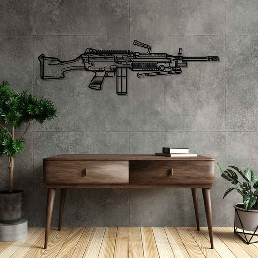 M249 SAW Belt Fed Mag Silhouette Metal Gun Silhouette Wall Art