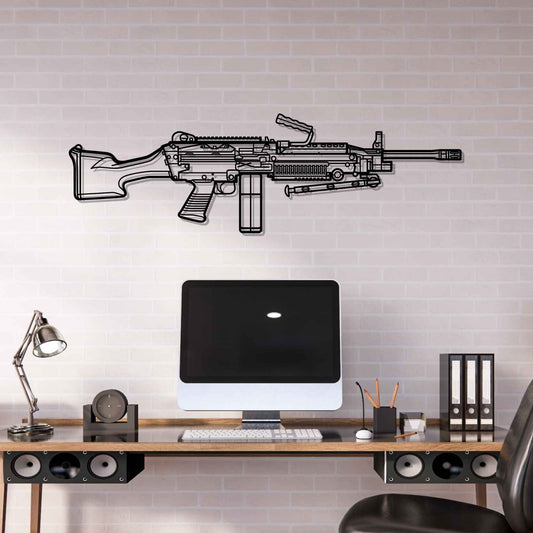 M249 SAW Belt Fed Mag Silhouette Metal Gun Silhouette Wall Art