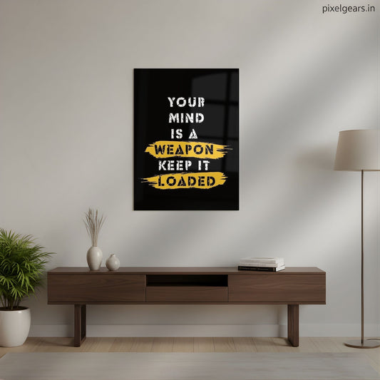 Mind Is A Weapon: Keep It Loaded Quote Metal Poster | Aesthetic Pop Art Wall Decor & Painting