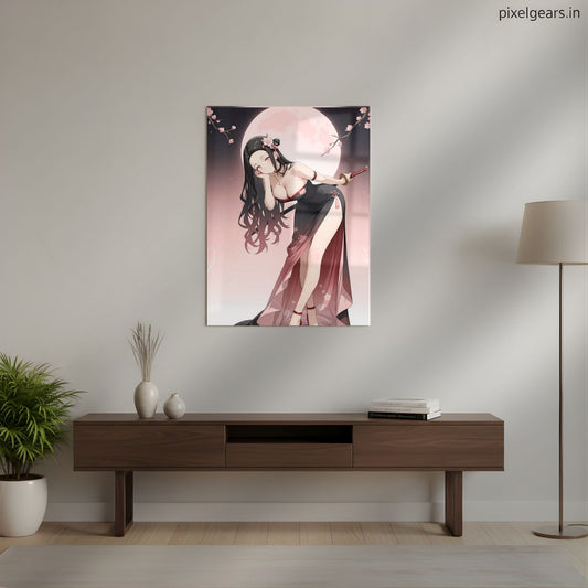 Moonlit Nezuko Kamado Warrior Metal Poster | Aesthetic Pop Art Wall Decor & Painting