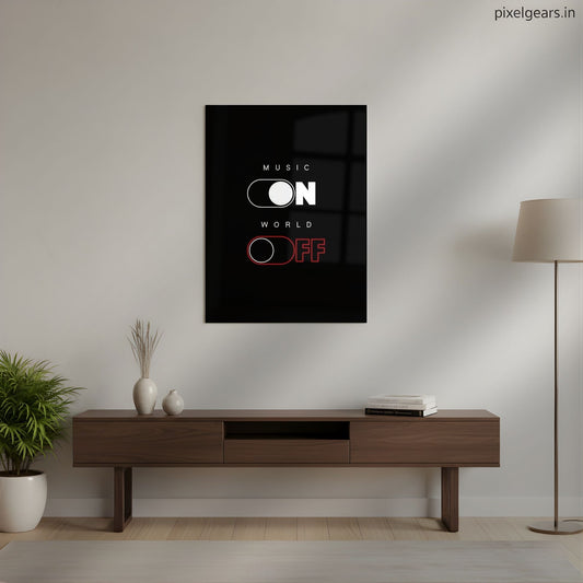 Music on world off Metal Poster | Aesthetic Pop Art Wall Decor & Painting