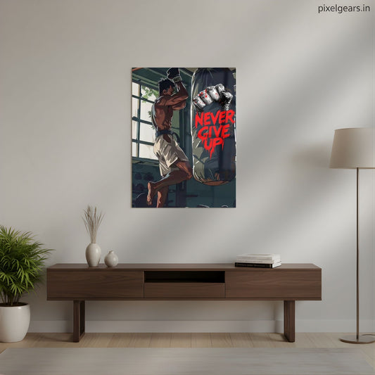 Never Give Up Grind Metal Poster | Aesthetic Pop Art Wall Decor & Painting