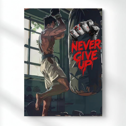 Never Give Up Grind Metal Poster | Aesthetic Pop Art Wall Decor & Painting