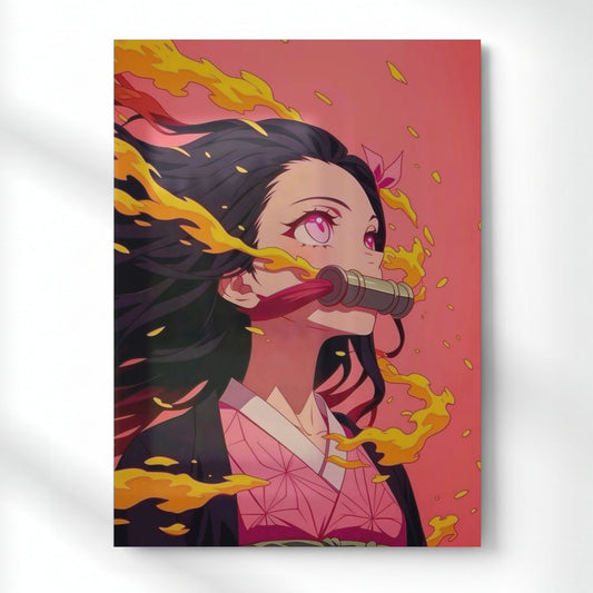 Nezuko’s Fire Within Metal Poster | Aesthetic Pop Art Wall Decor & Painting