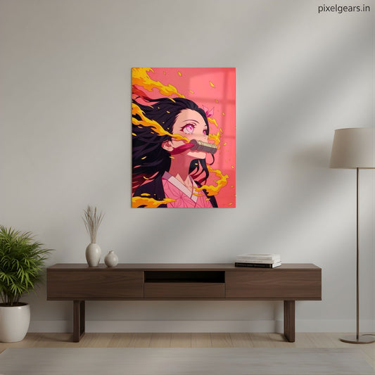 Nezuko’s Fire Within Metal Poster | Aesthetic Pop Art Wall Decor & Painting