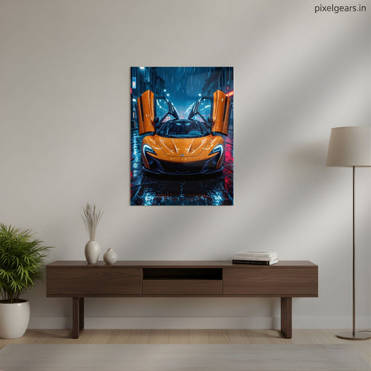McLaren: Orange Winged Rain Metal Poster | Aesthetic Pop Art Wall Decor & Painting