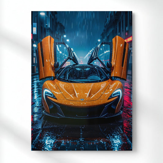 McLaren: Orange Winged Rain Metal Poster | Aesthetic Pop Art Wall Decor & Painting