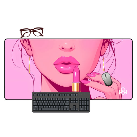 Pink Lipstick Fashion Girl - XXL and XXXXL Mouse Pad - PixelGears