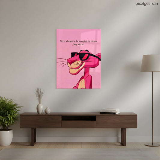 Pink Panther Stay Weird Metal Poster | Aesthetic Pop Art Wall Decor & Painting